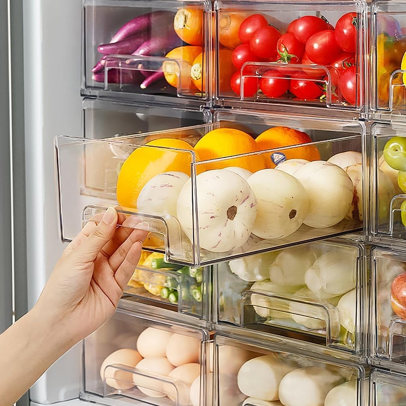 MANO 2Pack Clear Fridge Drawers Pull Out Stackable Refrigerator Drawer Organizer Bins Pantry Storage Box Plastic Food Containers for Kitchen Bathroom Office Closet (Large) - Image 2