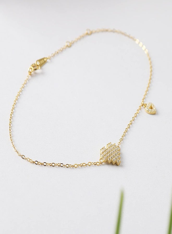 DS Heart Anklet for Women s925 Sterling Silver 14K Gold Plated Beach Dainty Cute Tiny Adjustable Anklets Extremely Simple Style Jewelry Gifts for Mom Wife-Gold Heart - Image 3