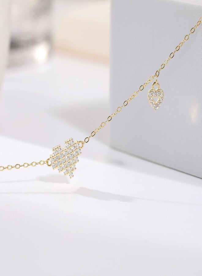 DS Heart Anklet for Women s925 Sterling Silver 14K Gold Plated Beach Dainty Cute Tiny Adjustable Anklets Extremely Simple Style Jewelry Gifts for Mom Wife-Gold Heart - Image 4