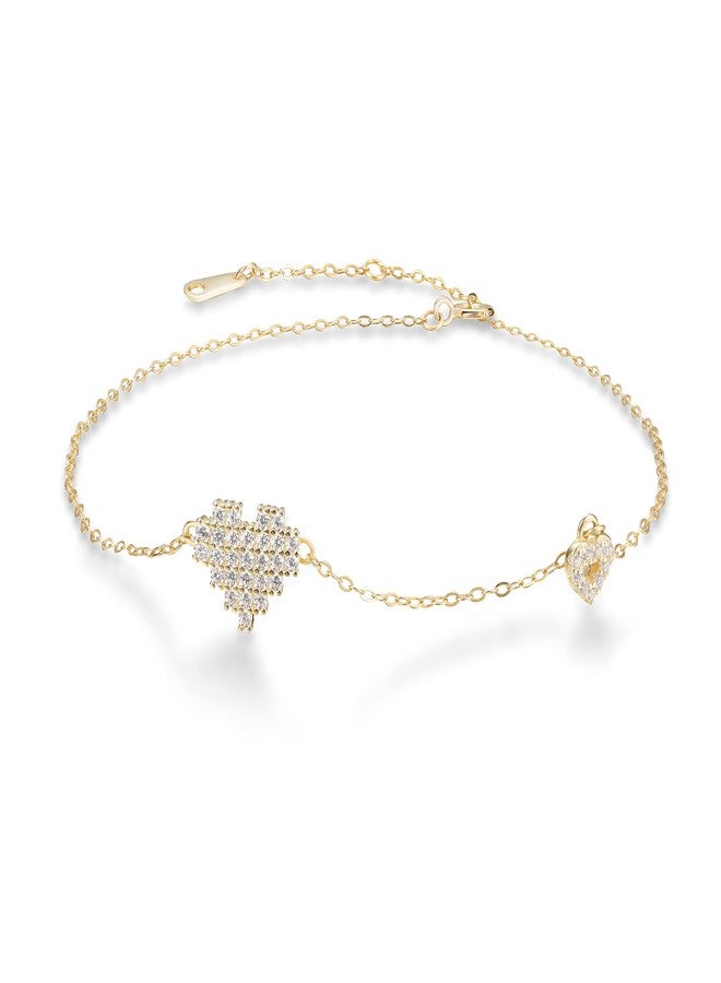 DS Heart Anklet for Women s925 Sterling Silver 14K Gold Plated Beach Dainty Cute Tiny Adjustable Anklets Extremely Simple Style Jewelry Gifts for Mom Wife-Gold Heart - Image 1