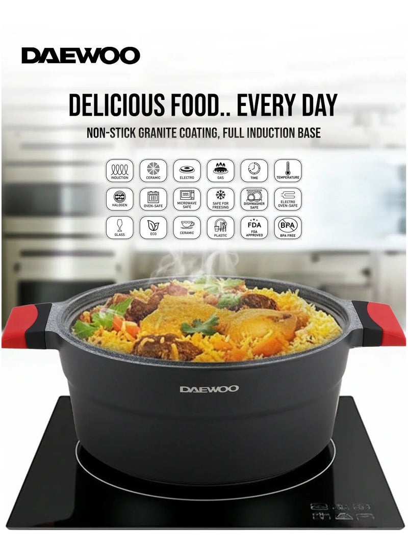 Daewoo 24cm Die-Cast Aluminum Pot, Non-Stick Granite Coating, Full Induction Base, Stay-Cool Handles, Silicone Utensils & Pot Protectors, Chemical-Free - Image 4
