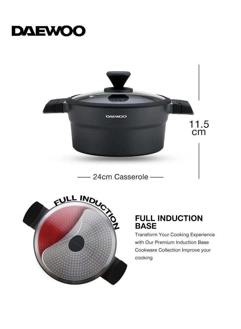 Daewoo 24cm Die-Cast Aluminum Pot, Non-Stick Granite Coating, Full Induction Base, Stay-Cool Handles, Silicone Utensils & Pot Protectors, Chemical-Free - Image 3