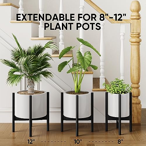 MUDEELA 14 Inch Tall Plant Stand for Indoor, Adjustable Width Bamboo Plant Stand for 8 9 10 11 12 Inches Pot, Single Tier Planter Holder Floor Stand, Mid Century Modern Style, Black, Without Pot - Image 3