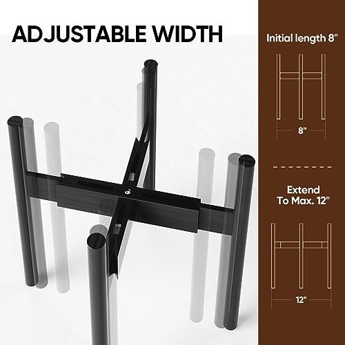 MUDEELA 14 Inch Tall Plant Stand for Indoor, Adjustable Width Bamboo Plant Stand for 8 9 10 11 12 Inches Pot, Single Tier Planter Holder Floor Stand, Mid Century Modern Style, Black, Without Pot - Image 2