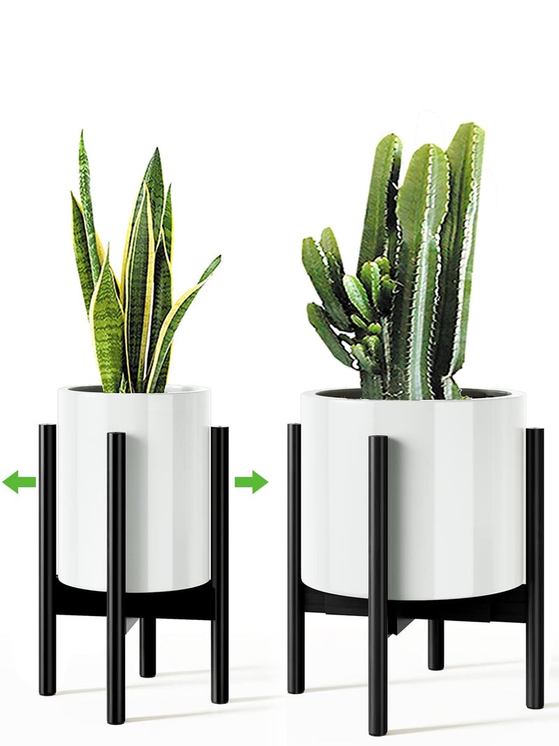 MUDEELA 14 Inch Tall Plant Stand for Indoor, Adjustable Width Bamboo Plant Stand for 8 9 10 11 12 Inches Pot, Single Tier Planter Holder Floor Stand, Mid Century Modern Style, Black, Without Pot - Image 1