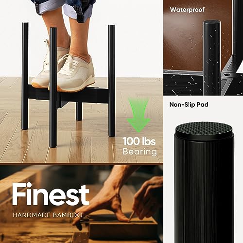 MUDEELA 14 Inch Tall Plant Stand for Indoor, Adjustable Width Bamboo Plant Stand for 8 9 10 11 12 Inches Pot, Single Tier Planter Holder Floor Stand, Mid Century Modern Style, Black, Without Pot - Image 5