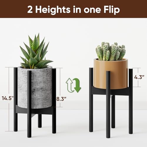 MUDEELA 14 Inch Tall Plant Stand for Indoor, Adjustable Width Bamboo Plant Stand for 8 9 10 11 12 Inches Pot, Single Tier Planter Holder Floor Stand, Mid Century Modern Style, Black, Without Pot - Image 4