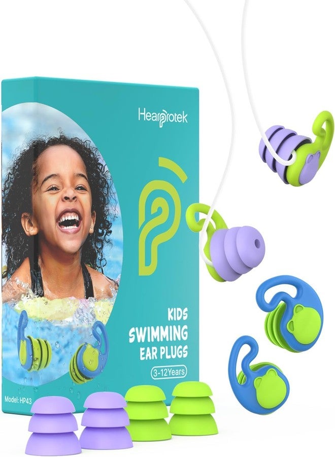 Hearprotek 2 Pairs Swimming Ear Plugs for 3-12yrs Kids, Reusable Silicone Waterproof Earplugs for Small Ear canals Toddlers Child Ear Protection for Swim Ear,Bath,Pool,Water Sports and Shower (Purple) - Image 1
