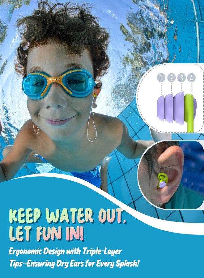 Hearprotek 2 Pairs Swimming Ear Plugs for 3-12yrs Kids, Reusable Silicone Waterproof Earplugs for Small Ear canals Toddlers Child Ear Protection for Swim Ear,Bath,Pool,Water Sports and Shower (Purple) - Image 2