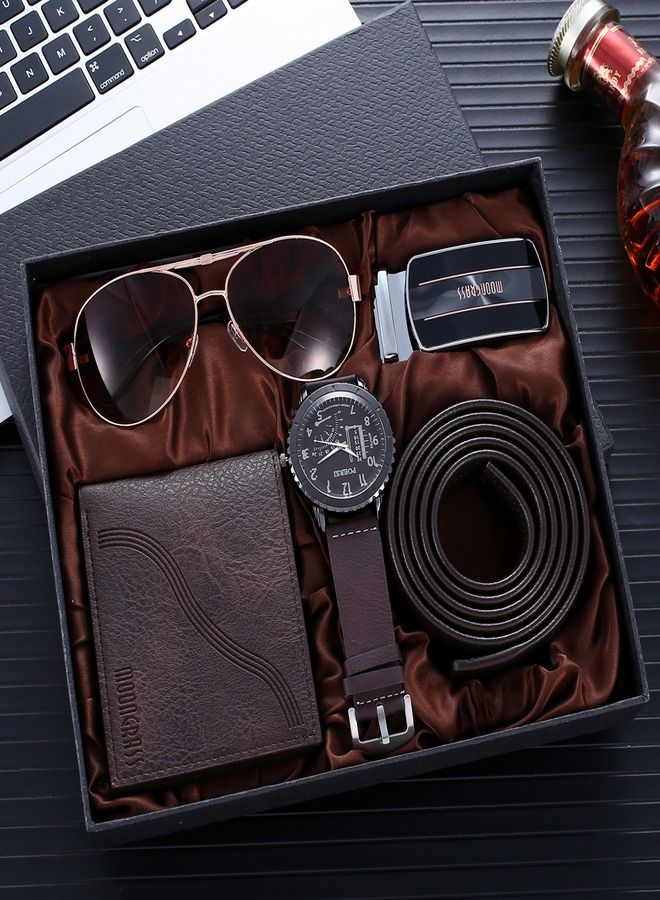 Poersi Men's Watch plus Leather Wallet Belt & Sun Glass Gift Set - Beautifully Packaged Creative Simple Combination Gift Set - Image 1
