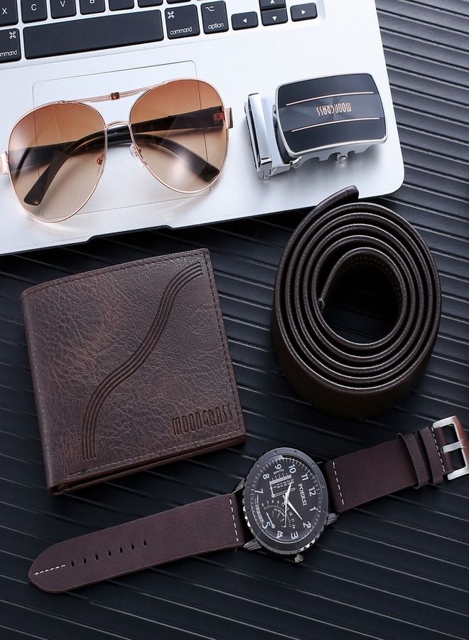 Poersi Men's Watch plus Leather Wallet Belt & Sun Glass Gift Set - Beautifully Packaged Creative Simple Combination Gift Set - Image 2