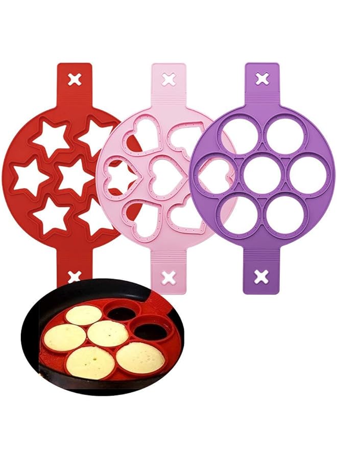 KASTWAVE Silicone Fried Egg Mould, 3Pcs Heart&Round⋆ Shape Pancakes Maker For Saving Cooking Time, Insulated Biscuit Mold Baking Stencil For Fast Easy Diy Egg/Cupcake/Pastry - Image 1