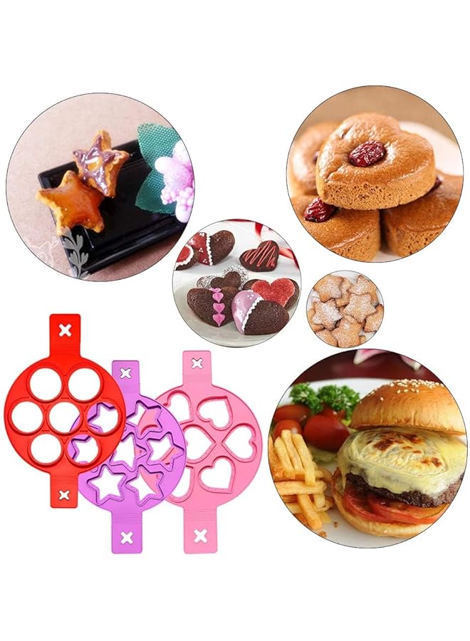 KASTWAVE Silicone Fried Egg Mould, 3Pcs Heart&Round⋆ Shape Pancakes Maker For Saving Cooking Time, Insulated Biscuit Mold Baking Stencil For Fast Easy Diy Egg/Cupcake/Pastry - Image 3