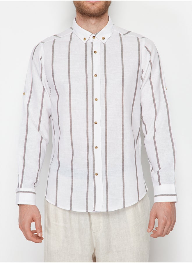 trendyol Slim Fit Buttoned Collar Epaulette Striped Shirt TMNSS21GO1095  - Image 4