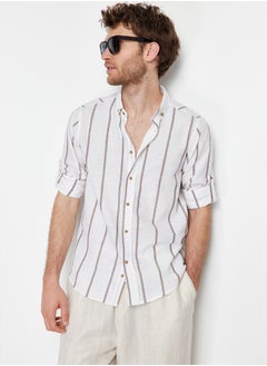 trendyol قميص كاكي بقصّة Slim Fit مع أزرار وياقة وكتاف مخططة TMNSS21GO1095  - Image 1