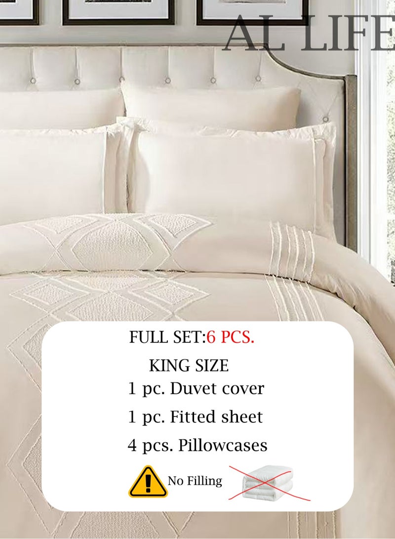 Al LIFE AI LIFE King Size 6-Pieces Striped Pattern Duvet Cover Set, set includes 1 Comforter Cover, 1 Fitted Bedsheet, 4 Pillowcases  - Image 3