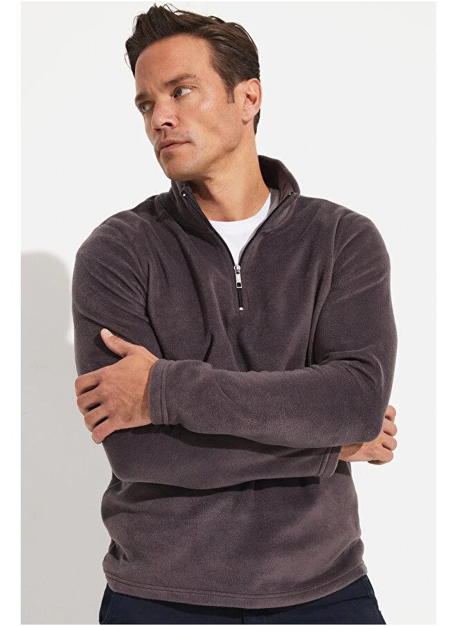 JUNE June Men Half Zip Fleece Sweatshirt Grey