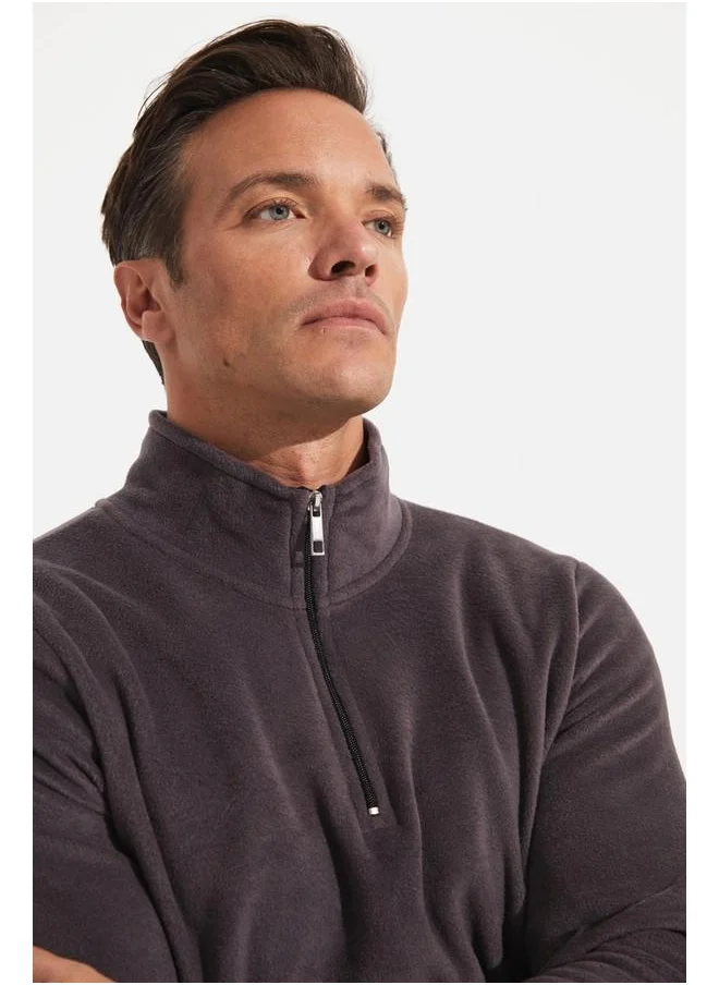 JUNE June Men Half Zip Fleece Sweatshirt Grey