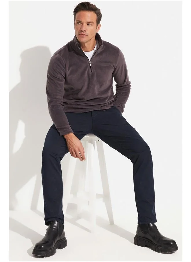 JUNE June Men Half Zip Fleece Sweatshirt Grey