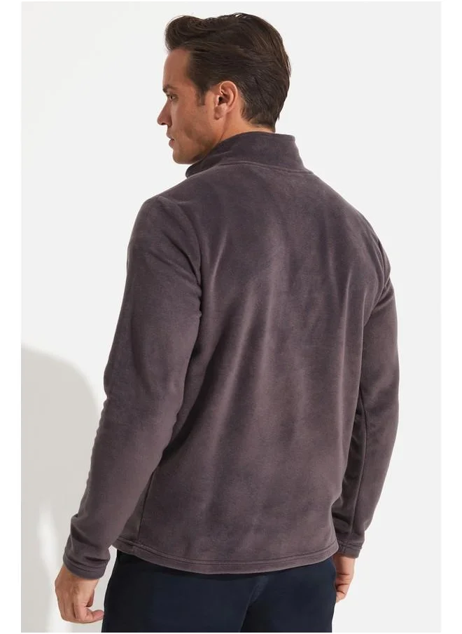 JUNE June Men Half Zip Fleece Sweatshirt Grey
