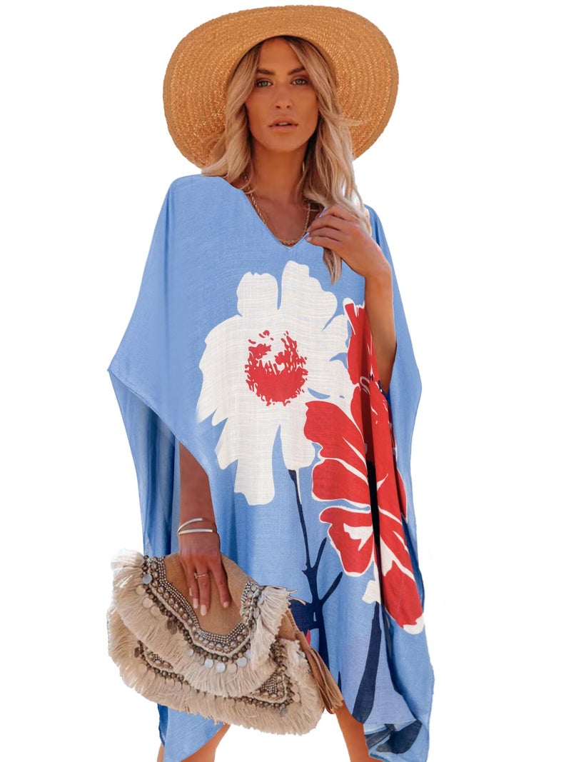 Moss Rose Women's Beach Cover up Swimsuit Kimono Cardigan with Floral Print - Image 1