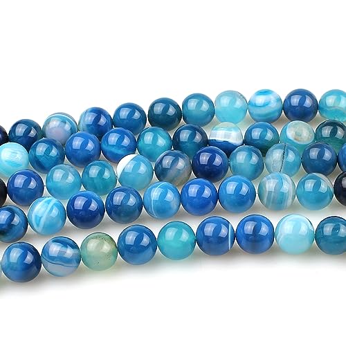MJDCB Natural Stone Beads Blue Striped Agate Round Loose Beads for Jewelry Making DIY Bracelet Necklace (6mm) - Image 3