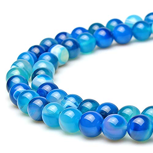 MJDCB Natural Stone Beads Blue Striped Agate Round Loose Beads for Jewelry Making DIY Bracelet Necklace (6mm) - Image 1