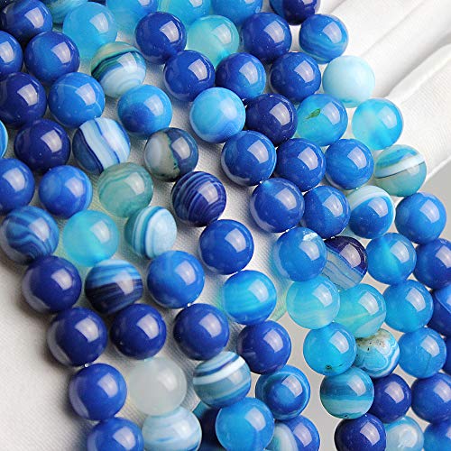 MJDCB Natural Stone Beads Blue Striped Agate Round Loose Beads for Jewelry Making DIY Bracelet Necklace (6mm) - Image 4