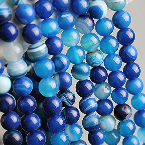 MJDCB Natural Stone Beads Blue Striped Agate Round Loose Beads for Jewelry Making DIY Bracelet Necklace (6mm) - Image 5