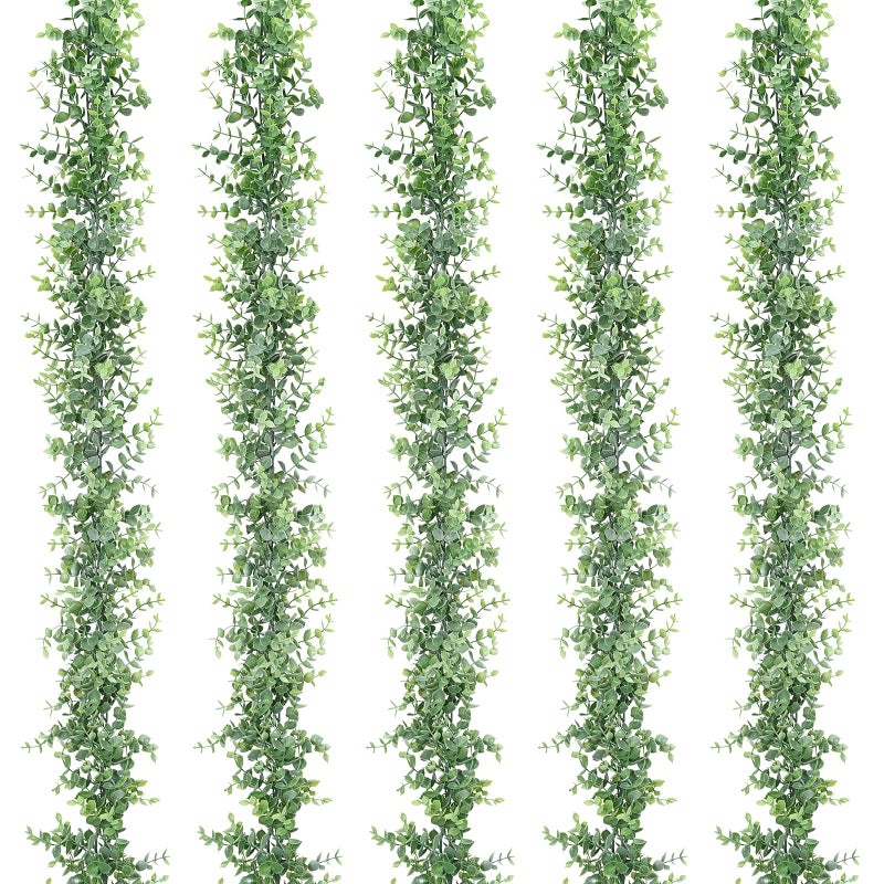 Dolicer 5 Packs Eucalyptus Garland  30FT Faux Eucalyptus Greenery Garland  Artificial Eucalyptus Leaves Vine  Fake Hanging Eucalyptus Garlands Wedding Backdrop Arch Wall Table Party Decor (Grey Green) - Image 1