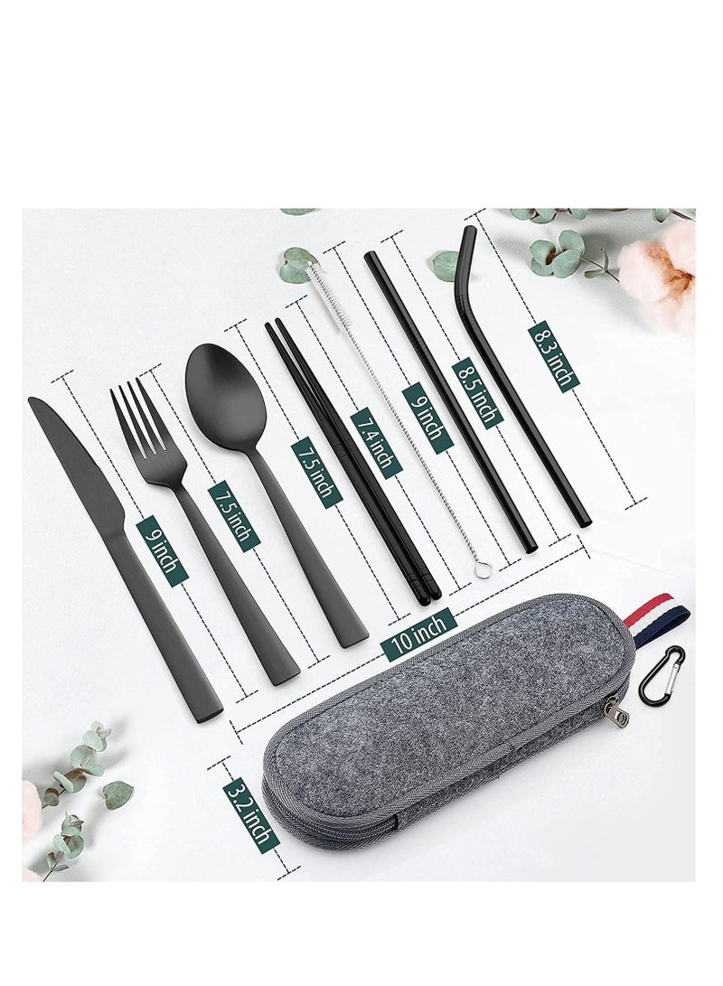 Y&D Matte Black Travel Equipment With Box, Portable Stainless Steel Cutlery, Reusable Camping Set, Including Knife, Fork, Spoon, Chopsticks, Straw, Cleaning Brush (8-Piece Set) - Image 4