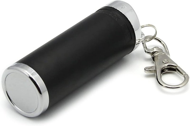 Portable Metal Smell Proof Pocket Ashtray Cylinder Keychain Travel Black - Image 1