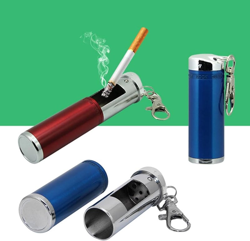 Portable Metal Smell Proof Pocket Ashtray Cylinder Keychain Travel Black - Image 3