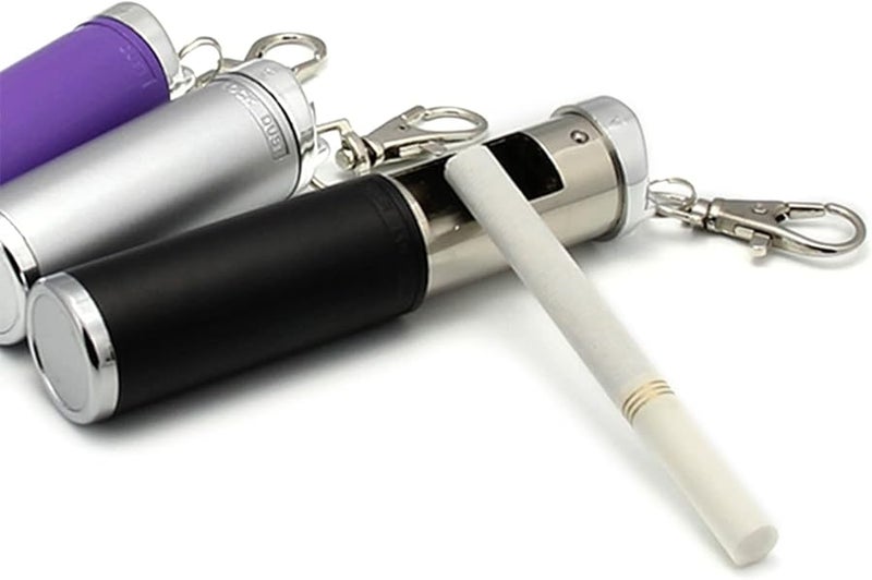 Portable Metal Smell Proof Pocket Ashtray Cylinder Keychain Travel Black - Image 4