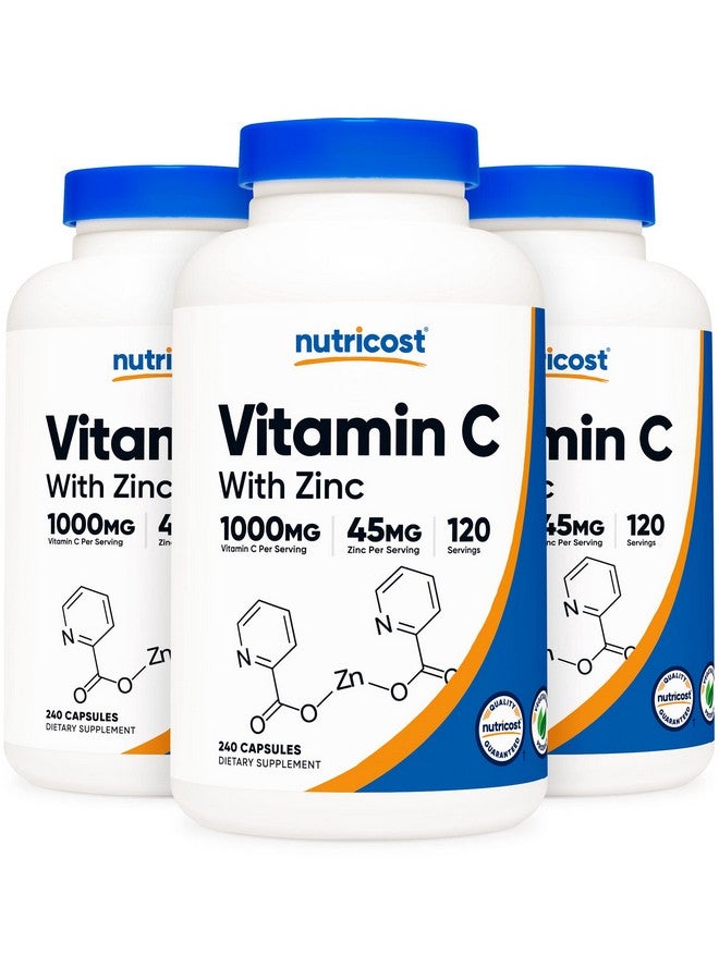 Nutricost Vitamin C with Zinc Capsules, 120 Servings (3 Pack) - 1000mg Vitamin C, 45mg Zinc, Non-GMO, Gluten Free Vitamin C Supplement - Image 1