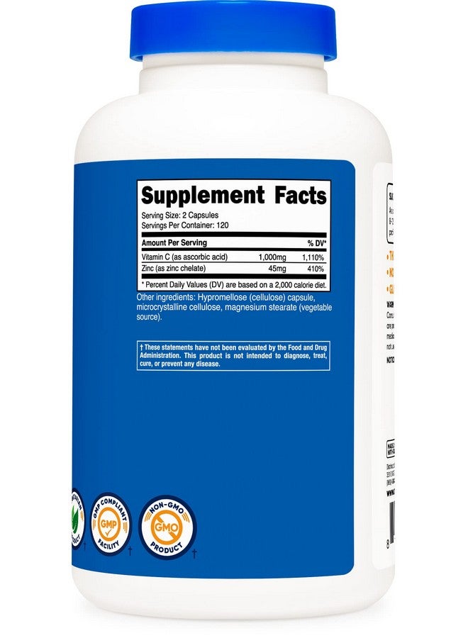 Nutricost Vitamin C with Zinc Capsules, 120 Servings (3 Pack) - 1000mg Vitamin C, 45mg Zinc, Non-GMO, Gluten Free Vitamin C Supplement - Image 4