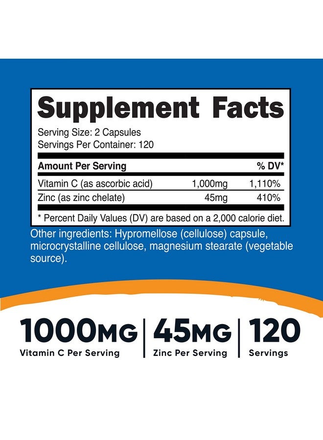 Nutricost Vitamin C with Zinc Capsules, 120 Servings (3 Pack) - 1000mg Vitamin C, 45mg Zinc, Non-GMO, Gluten Free Vitamin C Supplement - Image 2