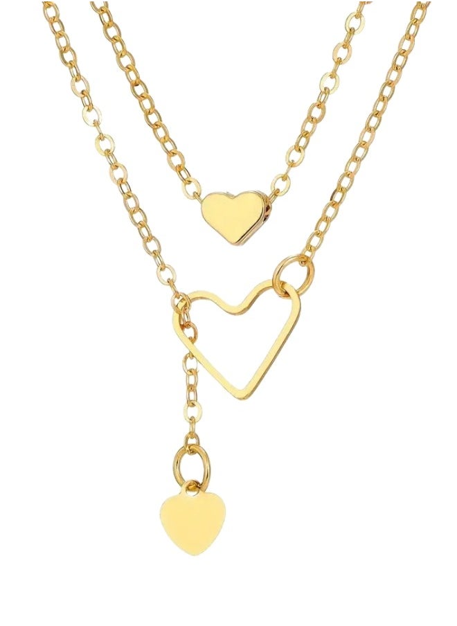Generic Double Layer Necklace With Delicate Hearts In Gold  - Image 1