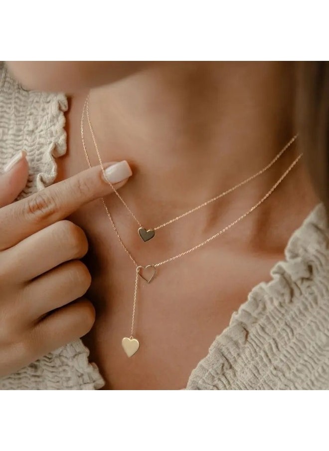 Generic Double Layer Necklace With Delicate Hearts In Gold  - Image 2