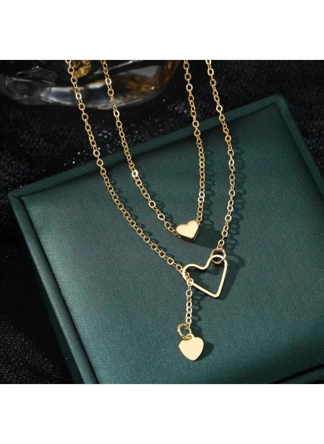 Generic Double Layer Necklace With Delicate Hearts In Gold  - Image 3