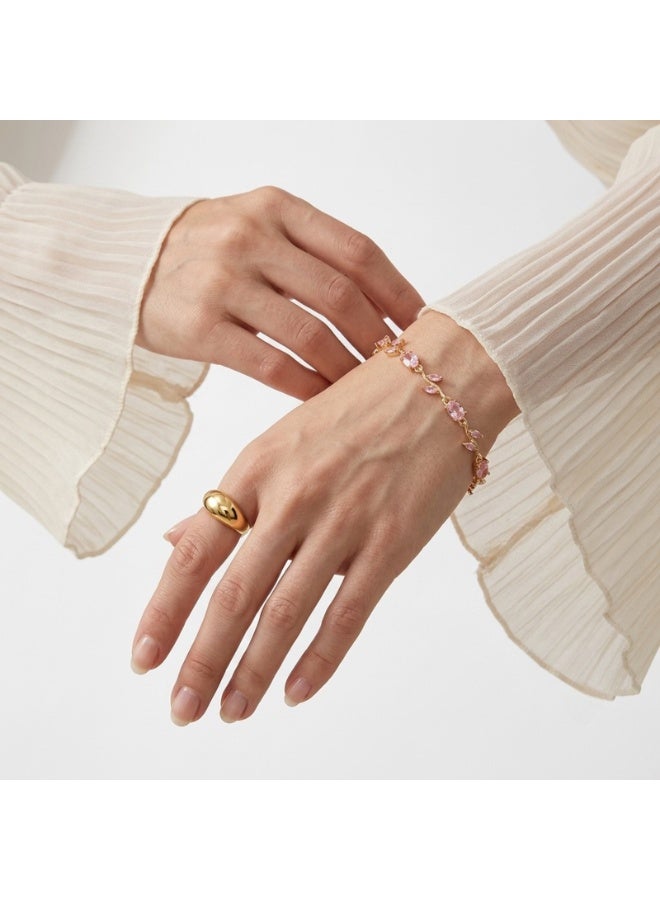 Julia Store Lovely 18K Gold Plated Aesthetic Exquisite Luxury Elegant Dainty Cute Trendy Delicate Austrian Cubic Zirconia Gemstone Charm Chic Trendy Elegant Flower Vine Bracelet Jewelry Gift For Women Pink - Image 4