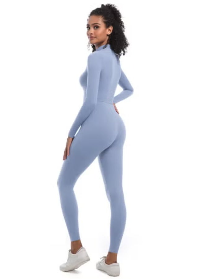RedMapleTEK European And American Half-Zip Tight Solid Color High Elastic Long Yoga Suit Fitness Running Sports Jumpsuit - Image 4