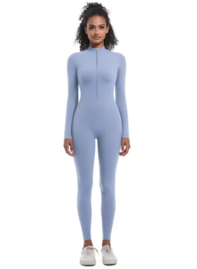 RedMapleTEK European And American Half-Zip Tight Solid Color High Elastic Long Yoga Suit Fitness Running Sports Jumpsuit - Image 5
