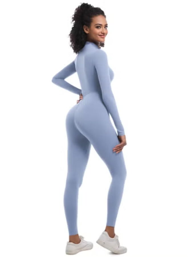 RedMapleTEK European And American Half-Zip Tight Solid Color High Elastic Long Yoga Suit Fitness Running Sports Jumpsuit - Image 3