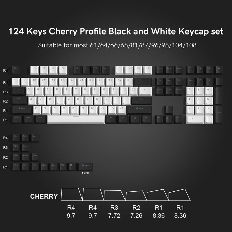 GMKWTL XVX White and Black Keycaps, Shine Through PBT Keycaps Cherry Profile, Custom Key caps Doubleshot 124 Keys Set, Universal Compatiability for 60%, 65%, 75%, 100% Keyboard - Image 3