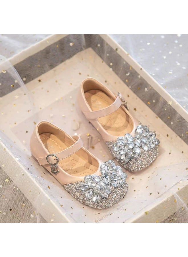 Girl's Rhinestone Princess Shoes New Children's Performance Shoes Runway Shoes Fairy Sparkly Leather Shoes Crystal