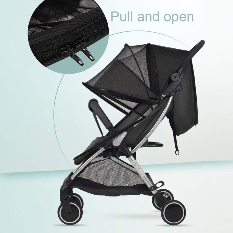 ITODA 2 in 1 Net Baby Stroller Sun Shades with Zipper Window, Universal Mesh Travel Breathable See Through Outdoor Walking Beach Parasol Windproof Protective Cover for Seats, Bassinets and Carriers - Image 3