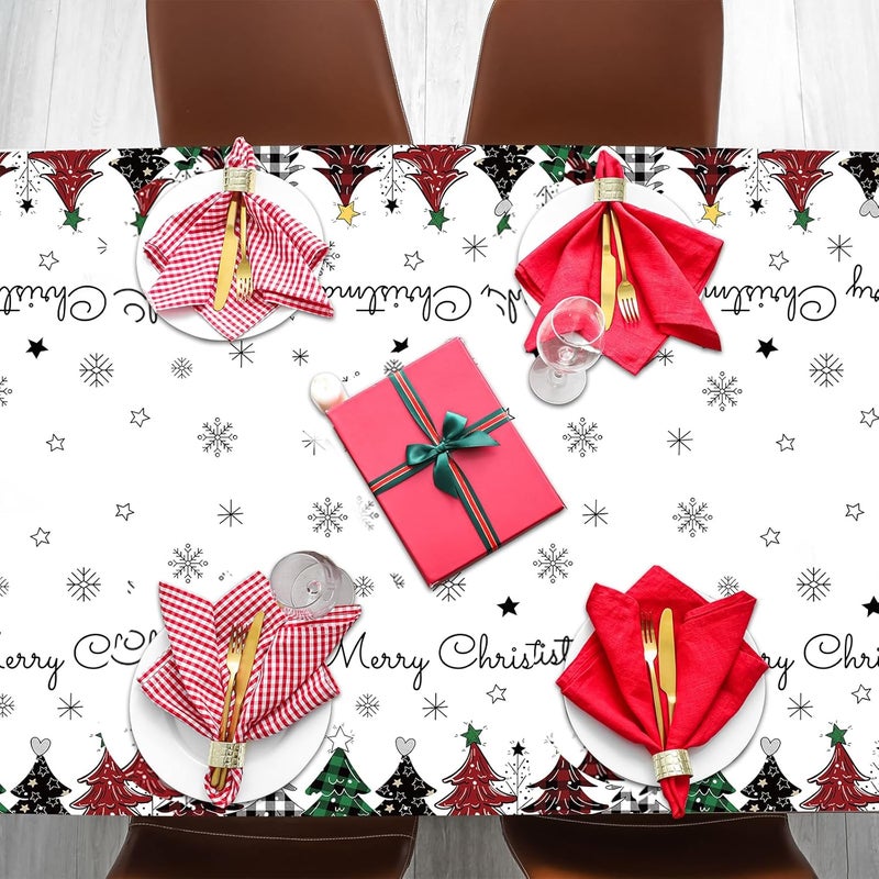 Lonfliness 3Pcs Christmas Disposable Tablecloths Christmas Plastic Table cloth Christmas Tree Buffalo Plaid Snowflake Truck Waterproof Table Cover for Winter Holiday Xmas Birthday Party Supplies Decor 108 x 54In - Image 5