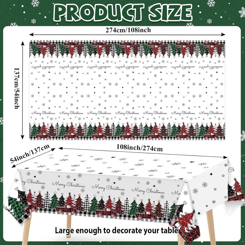 Lonfliness 3Pcs Christmas Disposable Tablecloths Christmas Plastic Table cloth Christmas Tree Buffalo Plaid Snowflake Truck Waterproof Table Cover for Winter Holiday Xmas Birthday Party Supplies Decor 108 x 54In - Image 2