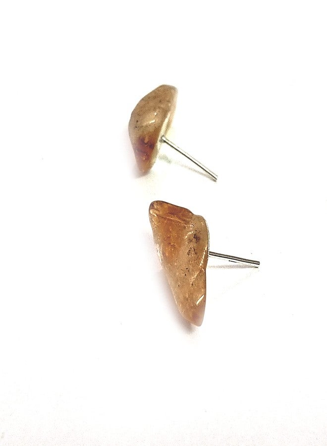 Astroghar Natural Citrine Crystal Raw Rough Polished Uneven Shaped Chips Crystal Stud Tops Jhumka Earring Ear Ring Pair For Women And Girls - Image 4